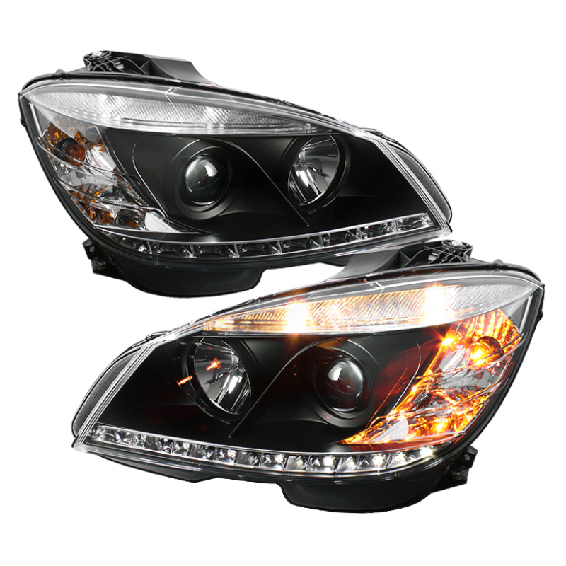 Spyder Mercedes Benz C-Class 08-11 Projector Headlights Halogen – DRL Blk PRO-YD-MBW20408-DRL-BK