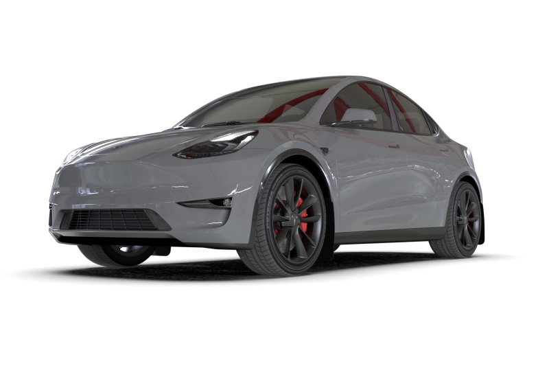 Rally Armor 20-26 Tesla Model Y, Juniper Y Black Mud Flap - Metallic Black Logo