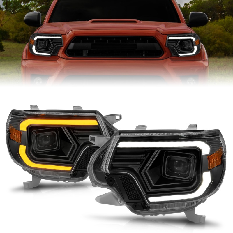 ANZO 12-15 Toyota Tacoma Projector Headlights – w/ Light Bar Switchback Black Housing
