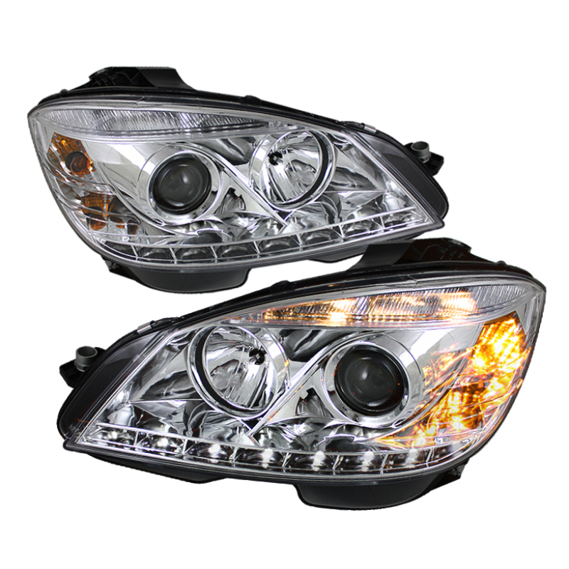 Spyder Mercedes Benz C-Class 08-11 Projector Headlights Halogen – DRL Chrm PRO-YD-MBW20408-DRL-C