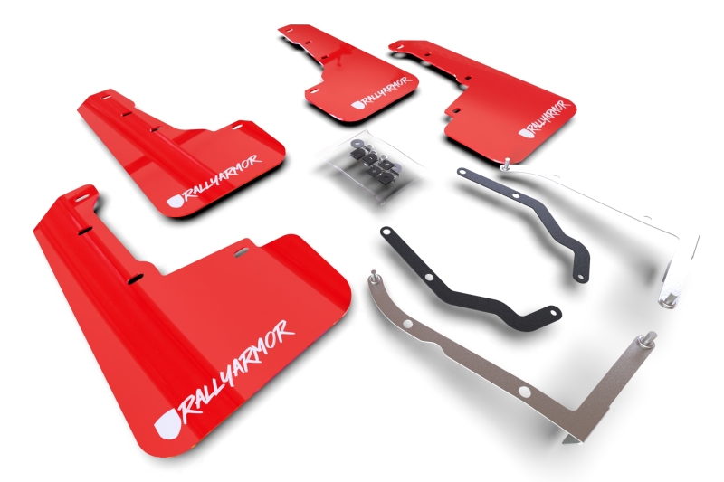 Rally Armor 18-23 Subaru Crosstrek Red UR Mud Flaps – White Logo Altered Font