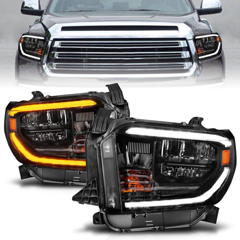 ANZO 14-21 Toyota Tundra (OE Halogen w/LED DRL) LED Crystal Headlights w/ Switchback & DRL – Blk