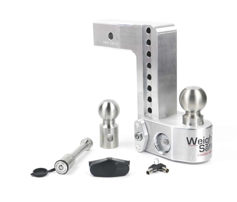 Weigh Safe 8in Drop Hitch w/Built-in Scale & 2.5in Shank (10K/18.5K GTWR) w/WS05 – Aluminum