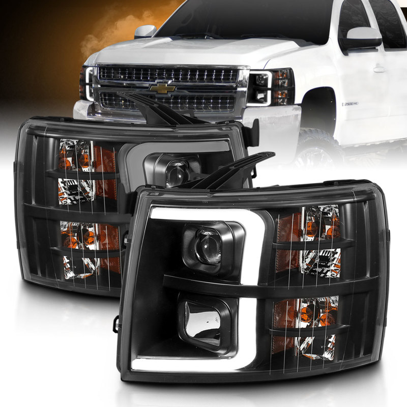 ANZO 07-13 Chevrolet Silverado 3500 Projector Headlights – Black Amber