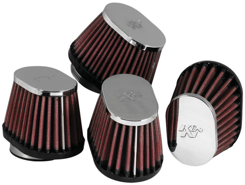 K&N Universal Chrome Oval Tapered Air Filter – 2in Flg ID x 4in OS L 3in OS W x 2.75in H