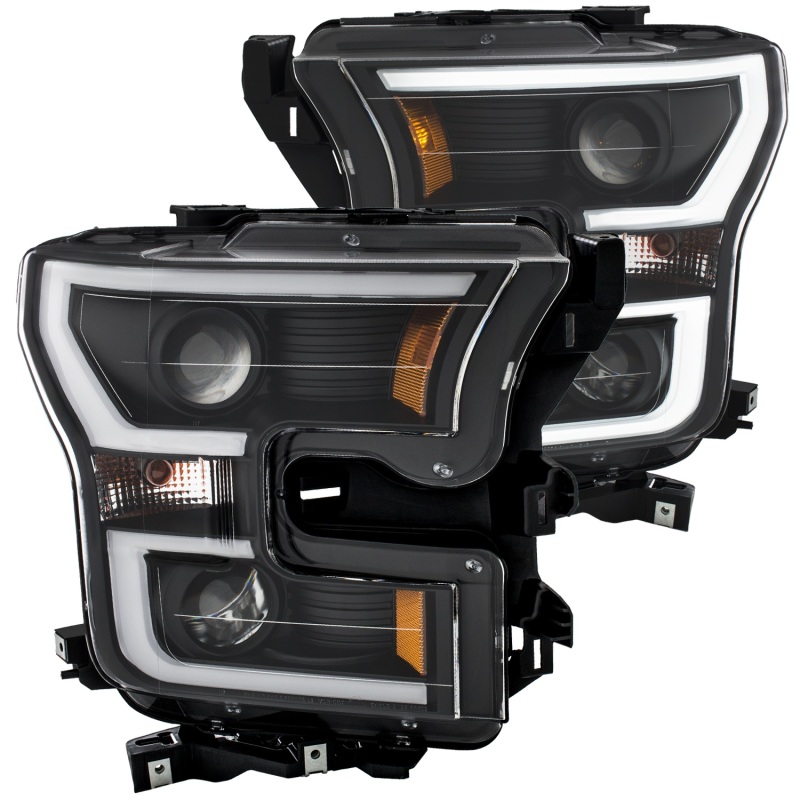 ANZO 2015-2017 Ford F-150 Projector Headlights w/ Plank Style Switchback Black w/ Amber