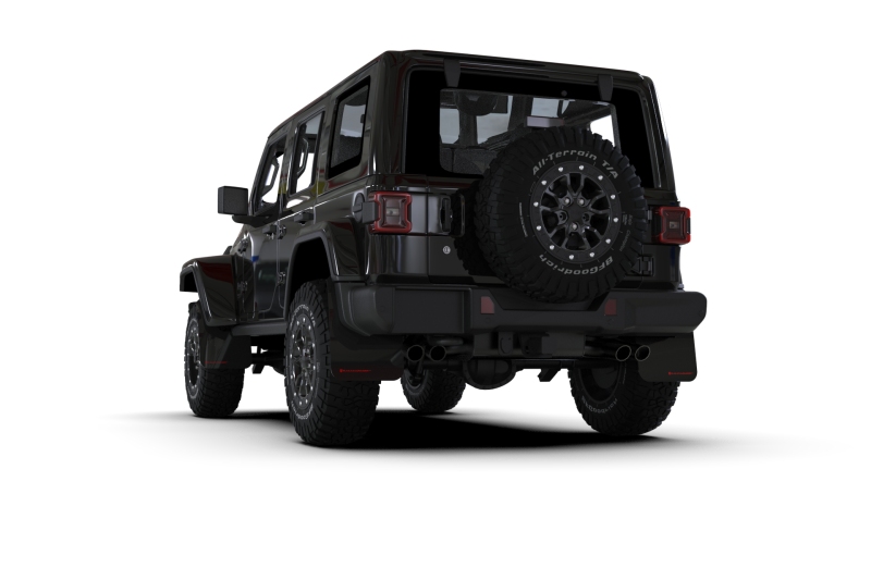 Rally Armor 2018+ Jeep Wrangler Rubicon JL Black UR Mud Flap w/ Metallic Black Logo