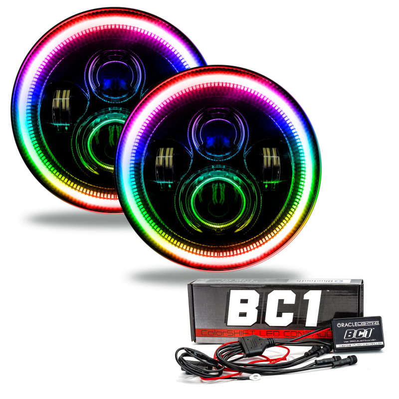 Oracle 7in High Powered LED Headlights – Black Bezel – ColorSHIFT – BC1