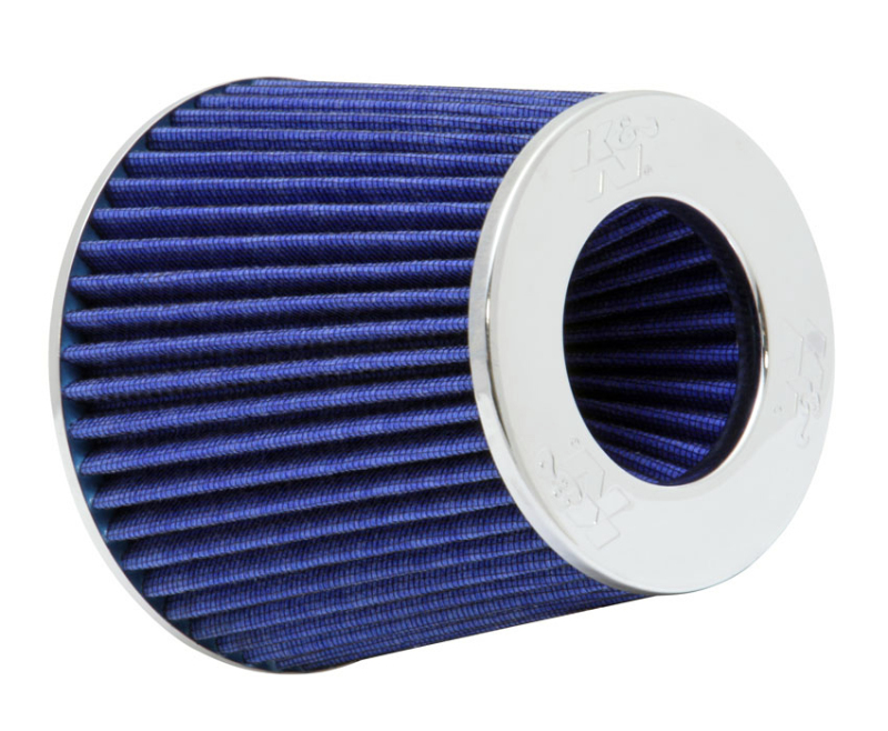 K&N Universal Air Filter Chrome Round Tapered Blue – 4in Flange ID x 1.125in Flange Length x 5.5in H