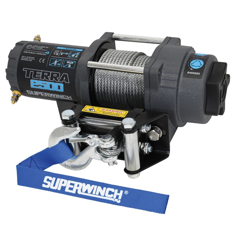 Superwinch 2500 LBS 12V DC 3/16in x 40ft Steel Rope Terra 2500 Winch – Gray Wrinkle