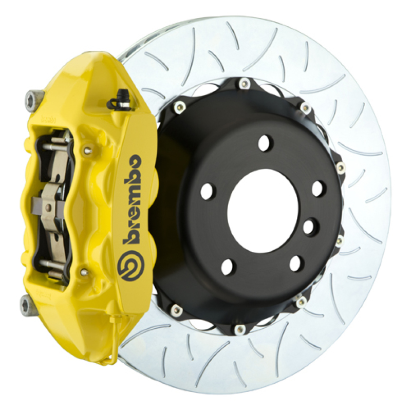 Brembo 15-18 M3 Excl CC Brakes Rr GT BBK 4Pis Cast 380×28 2pc Rotor Slotted Type3-Yellow