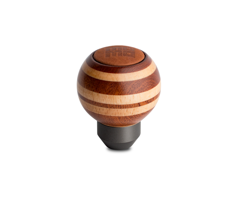 Momo Targa Heritage Shift Knob – Round Wood, Layered Mahogany and Beechwood, Leather Insert Top