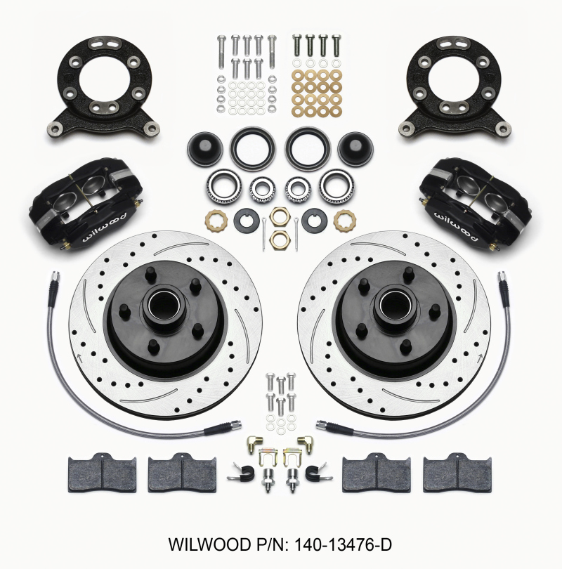 Wilwood Forged Dynalite-M Front Kit 11.30in 1 PC Rotor&Hub-Drill 65-69 Mustang Disc & Drum Spindle