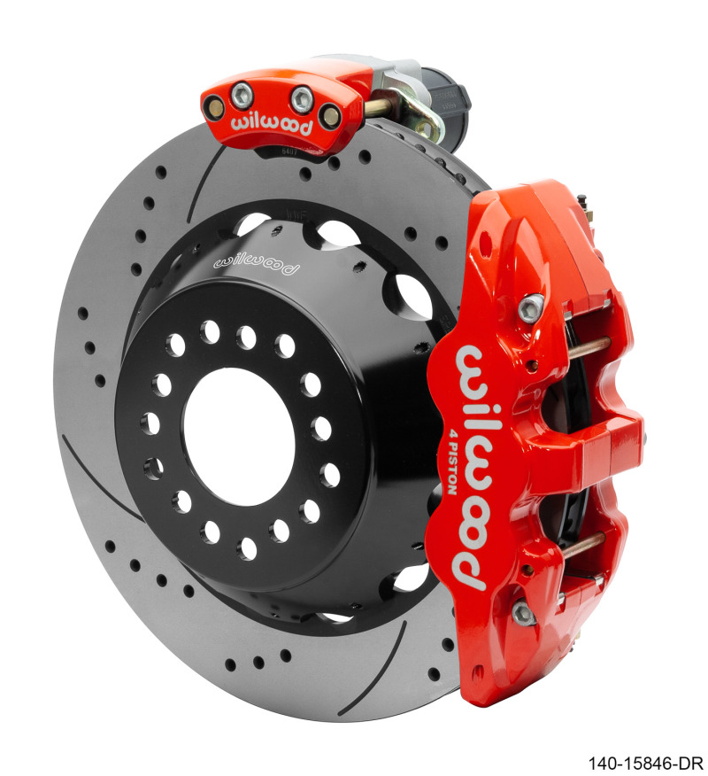 Wilwood Narrow Superlite 4R Rear P-Brk Kit AERO4 14in Rotor Big Ford New Style 2.5in Off – SRP Red